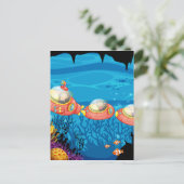 水中で潜水艦に乗る子供たち ポストカード (スタンド正面)