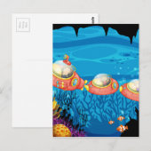 水中で潜水艦に乗る子供たち ポストカード (正面/裏面)