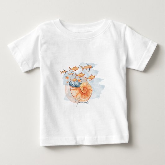 水中で自分の貝殻や魚を作る ベビーTシャツ (正面)