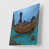 水中で難破する スクエア壁時計 (傾斜)