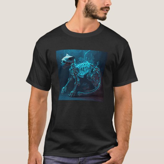 水中にある猫のスケルトン Tシャツ (正面)