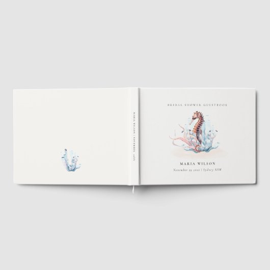 水中にいるタツノオトシゴの海藻とサンゴの結婚前お披露目パーティー ゲストブック (全面)