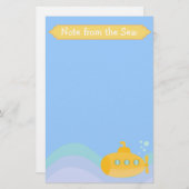 水中に水中に沈む愛らしく黄色い潜水艦 便箋 (正面/裏面)