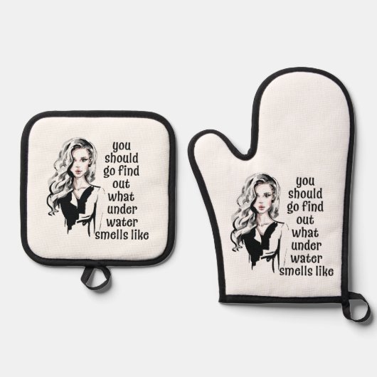 水中のにおい 鍋つかみ&鍋敷きセット (正面)