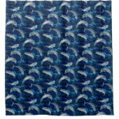 水中のイルカと魚の泳ぎ シャワーカーテン (正面)