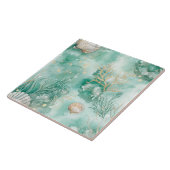 水中のサンゴとシェルのティール(緑がかった色)水色 タイル (側面)