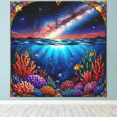 水中のサンゴと星空 キャンバスプリント (インサイチュ (ウッドフロア))