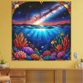 水中のサンゴと星空 キャンバスプリント (インサイチュ (リビング))