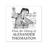 水中のヒポの口が大きく開いた 図書館の本の名前 セルフインキングスタンプ (デザイン)