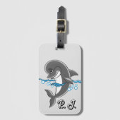 水中のモノグラームのイルカ ラゲッジタグ (正面縦)