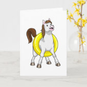 水中のライフブイをつけた馬 カード (黄色い花)