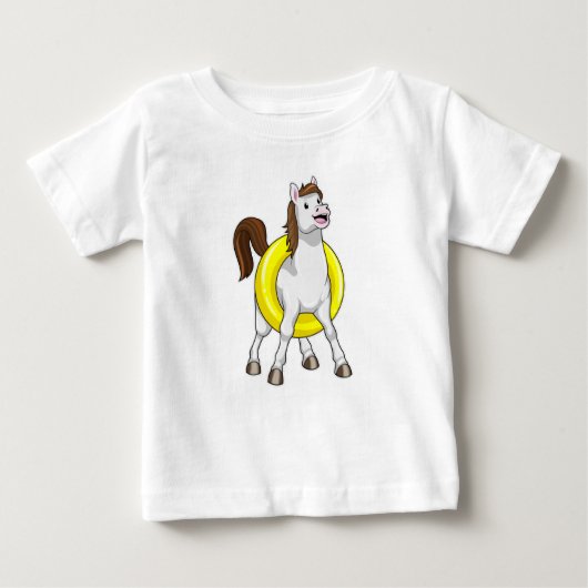 水中のライフブイをつけた馬 ベビーTシャツ (正面)