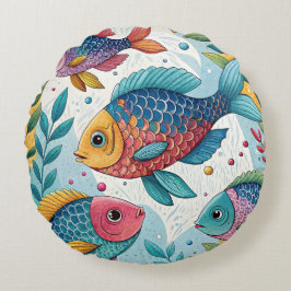 水中のレインボーフィッシュ ラウンドクッション
