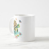 水中の世界 – 亀と魚鮮やかのデザイン コーヒーマグカップ (正面左)