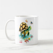 水中の世界 – 亀と魚鮮やかのデザイン コーヒーマグカップ (左)