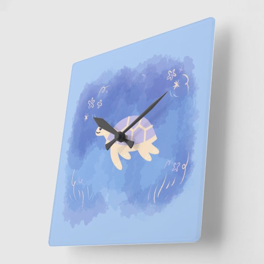 水中の亀 スクエア壁時計 (傾斜)