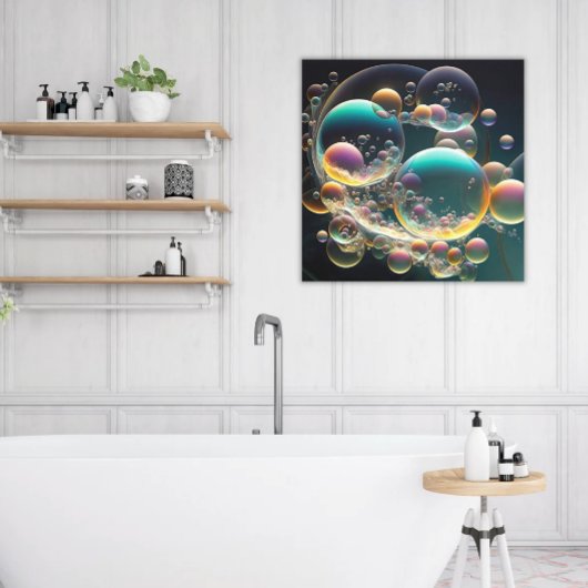 水中の動き：ティール（緑がかった色）と白い泡 キャンバスプリント