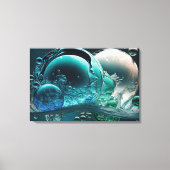 水中の動き：水平ティール（緑がかった色）と白い泡 キャンバスプリント (正面)