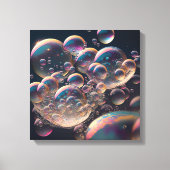 水中の動き：水平ティール（緑がかった色）と白い泡 キャンバスプリント (正面)