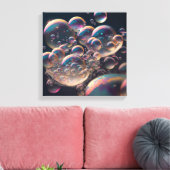 水中の動き：水平ティール（緑がかった色）と白い泡 キャンバスプリント (インサイチュ (リビング))