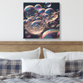 水中の動き：水平ティール（緑がかった色）と白い泡 キャンバスプリント (インサイチュ (寝室))