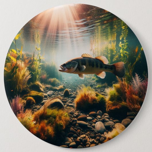 水中の大きな口のベース 缶バッジ (正面)