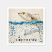 水中の大きな魚と魚釣り引用文 スタンダードカクテルナプキン (正面)