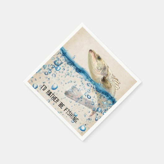 水中の大きな魚と魚釣り引用文 スタンダードカクテルナプキン (角)