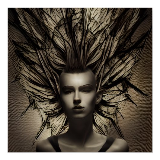 水中の女性ディストピア抽象芸術AIアート ポスター (正面)