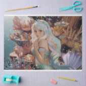 水中の海の泡と金ゴールド水の色の人魚 薄葉紙 (クラフト)