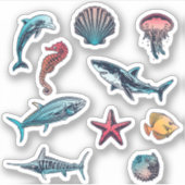 水中の海の生物のシール |ダイカットのシール シール (正面)