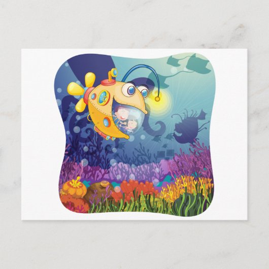 水中の潜水艦の子供たち ポストカード (正面)