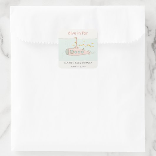 水中の潜水艦の赤ちゃんシャワーでかわいいダイビング スクエアシール (バッグ)