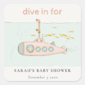 水中の潜水艦の赤ちゃんシャワーでかわいいダイビング スクエアシール (正面)