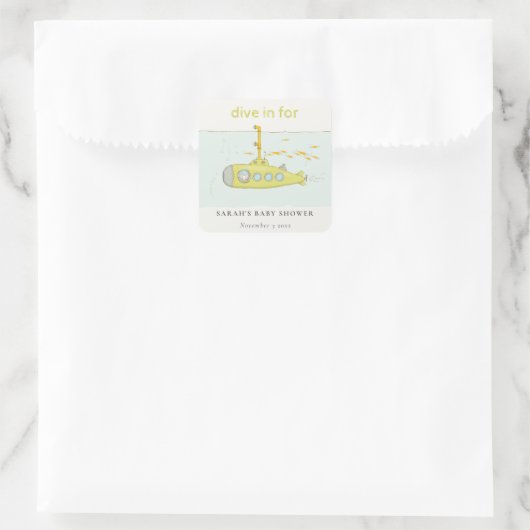 水中の潜水艦の赤ちゃんシャワーでかわいいダイビング スクエアシール (バッグ)