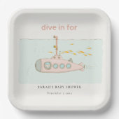 水中の潜水艦の赤ちゃんシャワーでかわいいダイビング ペーパープレート (正面)
