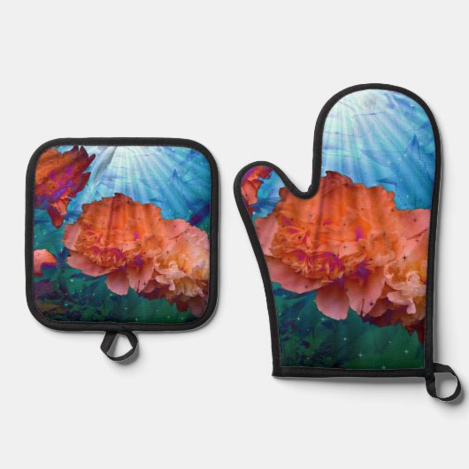 水中の牡丹 鍋つかみ&鍋敷きセット (正面)