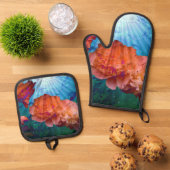 水中の牡丹 鍋つかみ&鍋敷きセット (トップダウン)