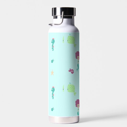 水中の生き物のパターン青 ウォーターボトル (右面)