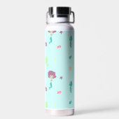 水中の生き物のパターン青 ウォーターボトル (背面)