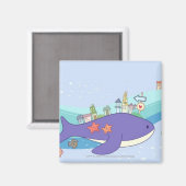 水中の町で泳ぐ魚の群れ マグネット (正面/裏面)