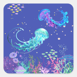 水中の素晴らしいクラゲ スクエアシール