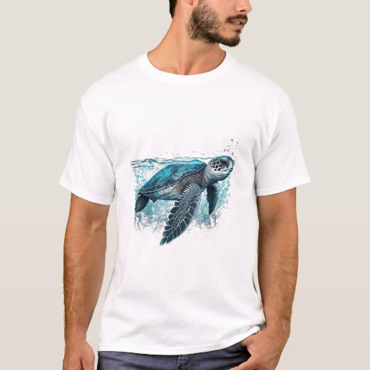 水中の美しいウミガメ Tシャツ (正面)