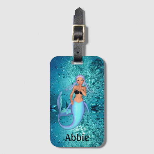 水中の美しい人魚パーソナライズされた ラゲッジタグ (正面縦)