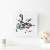 水中の航海のかわいい潜水艦 スクエア壁時計 (ホーム)