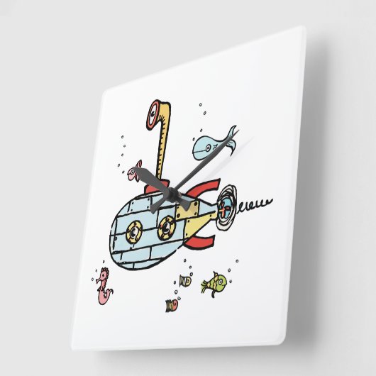 水中の航海のかわいい潜水艦 スクエア壁時計 (傾斜)