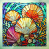 水中の貝殻とサンゴのステンドグラスの芸術 ウィンドウサイン (シート3)