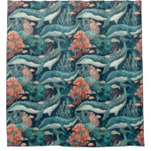 水中の青いクジラ シャワーカーテン (正面)