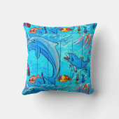 水中の青い枕で笑うイルカ クッション (裏面)