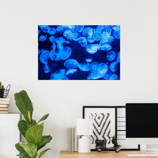 水中の青クラゲ ポスター (ホームオフィス)